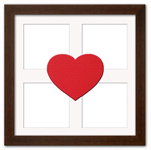 Heart Collage Brown Wood Picture Frame With Heart Mat for Four 4x4 ...