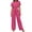 Hot Pink, variant on Women's 2 Piece Outfit Set, Short Sleeve Crop Top and High Waisted Wide Leg Trousers with Drawstring, Casual Summer Matching Set, Beach Cover Up and Loungewear Set​-Beige