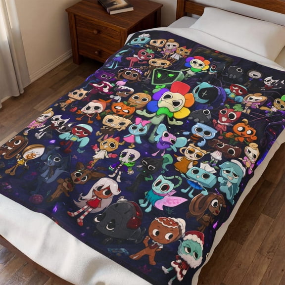 Dandy World Flannel Blanket, Character Throw Blanket, Gamer Room Decor