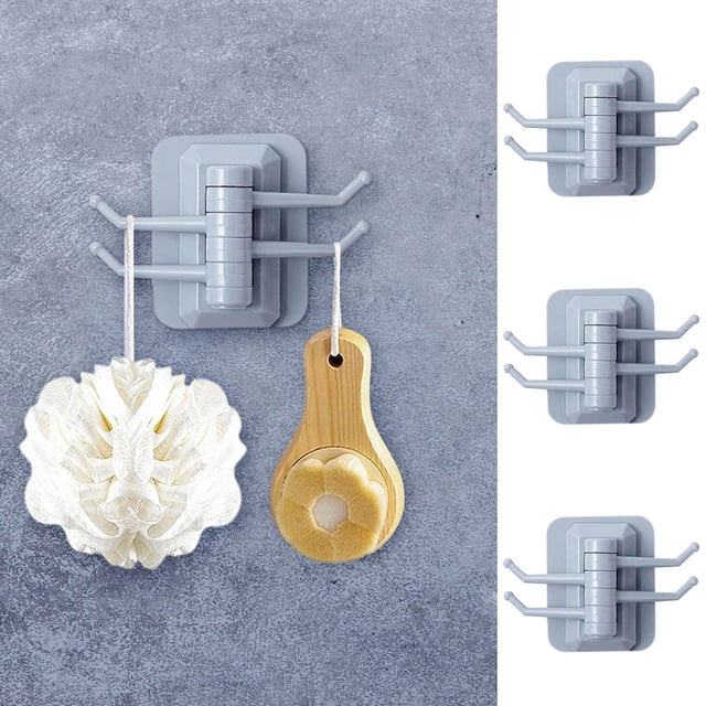 Perchero de pared adhesivo giratorio de 4 ganchos | Ganchos giratorios de 180° para toallas, llaves y sombreros | Resistente a 2 kg | Organizador compacto para baño y cocina