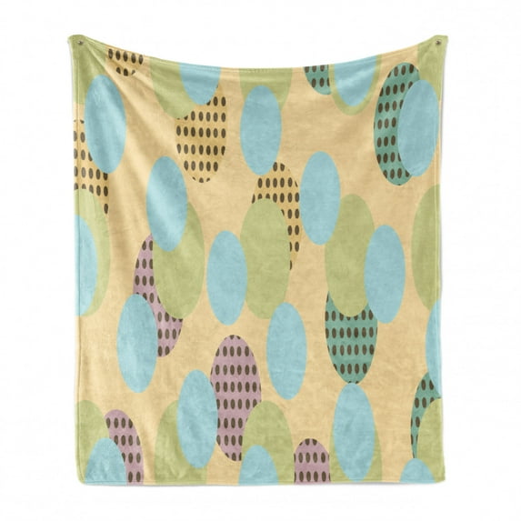 Retro Soft Flannel Fleece Throw Blanket, Composition of Circles and Polka Dots, Cozy Plush for Indoor and Outdoor Use, 50" x 70", Pastel Brown Multicolor, by Ambesonne