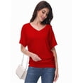 thumbnail image 5 of Women's V-Neck Dolman Top - Short Sleeve Solid Color Blouse with Side Shirring Detail, Casual Loose Fit T-Shirt, 5 of 6