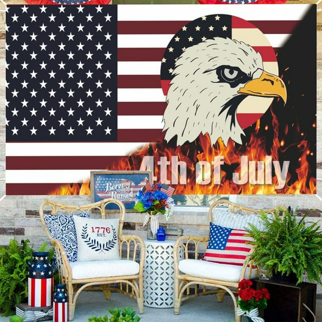 TOPRenddon Independence Day Decorations - Extra Large Patriotic Hanging Flag with Eagle Design, Fade-Proof Outdoor/Indoor Photo Backdrop for July 4th Parties - 59”x35” USA Flag Wall Decor