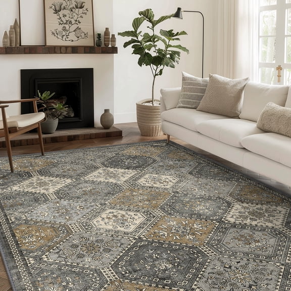 DEORAB 3x5 Ultra-thin Area Rugs for Living Room Bedroom, Machine Washable Stain Resistant Non-Shed Carpet, Low Pile Mat with Non Slip Backing