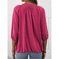 thumbnail image 3 of Langwyqu Women's Crew Neck T Shirt Half Sleeve 3/4 Sleeve Pleated Basic Tops, 3 of 3