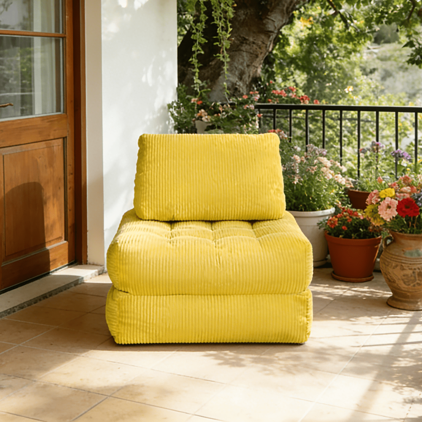 62.9 Inch Yellow Corduroy Beanbag Couch, No Assembly Required Ergonomic Cloud Lazy Sofa, Cozy Fluffy Chaise Lounger for Living Room Bedroom Dorm