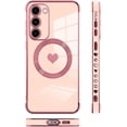 thumbnail image 4 of for Samsung Galaxy S23 Plus 5G Case [Support Magsafe] Love Heart Pattern Magnetic Plating Luxury Elegant Case Camera Protector Soft TPU Shockproof Protective Corner Back Cover -Pink, 4 of 11