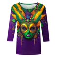 thumbnail image 4 of QATAINLAV Deals Of The Day Women's Mardi Gras Shirts Fashion Casual Round Neck 3/4 Sleeve Loose T-Shirt 2024 Carnival Party Graphic Shirts Multicolor XXL, 4 of 6