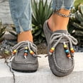 thumbnail image 4 of Gray Ladies Flat Shoes Beaded Laced Soft Flock Moccasin Stitching Ethnic Inspired Slip On Versatile Casual Light Daily Wear Size 36, 4 of 5