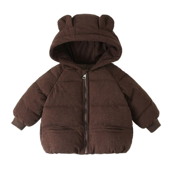 Favoffer Baby Boys Girls' Clothing Hooded Coat Corduroy Thickened Jacket Winter Warm Down 3D Ear Padded Puffer Outwear for Home Party Travel Casual Toddler 1-6Y