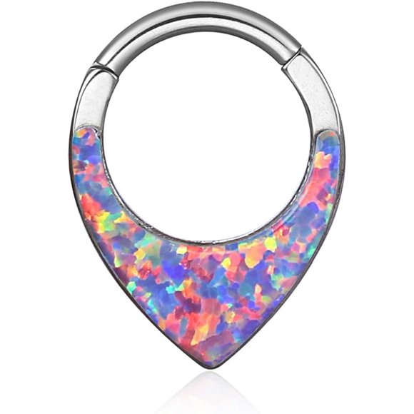 shiyou-Opal Septum Rings 16G/8mm teardrop-nose rings Dainty Helix Daith Earrings for men/women 316L Stainless steel Daith Piercing Jewelry