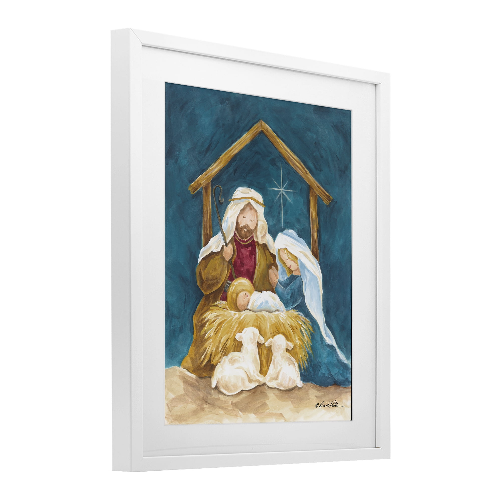 Comforting Nativity Painting White Framed Print Under Glass, design by Diane Kater