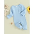 thumbnail image 3 of Arvbitana Baby Girls Boys Footless Rompers Long Sleeve Crew Neck Bunny Pocket Jumpsuits Newborn Casual Ribbed Bodysuit 3M 6M 12M 18M Infant Cute Easter Clothes, 3 of 9