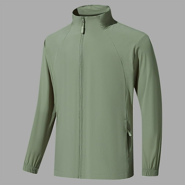 Handshe Men's Long Sleeve Shirt Set, Breathable UPF 50+ Sun Protection Outdoor Shirts with Zipper Pockets, Solid Color Hiking Camping Rash Guard Apparel,Plus Size