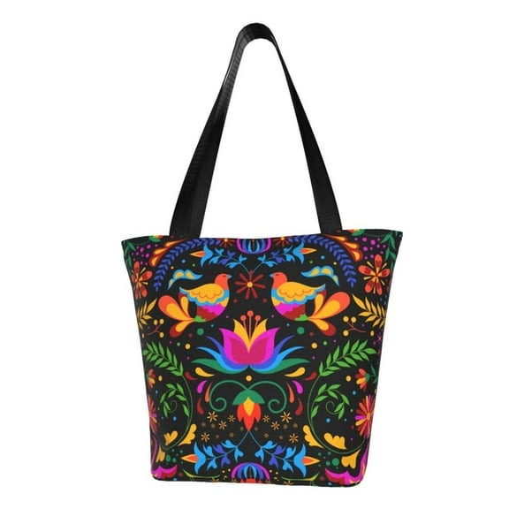 Lsque Mexican Flower Traditional1 Pattern Beach Tote,Shoulder Handbag,Spacious Tote Bag,Lightweight Travel Bag,Versatile Shopping Bag