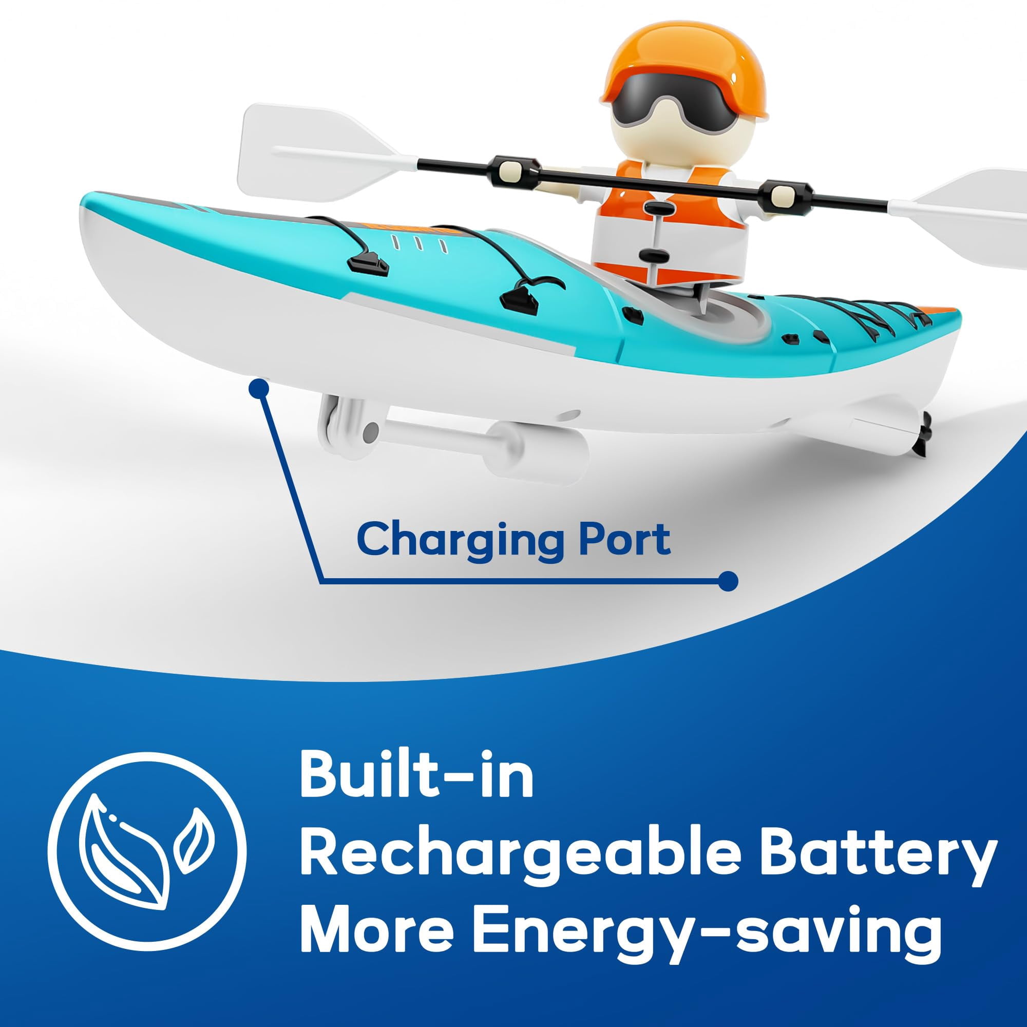 Remote Control Boat for Kids, RC Kayak Boat with Lights Paddle for Pool & Bathtub, High-Speed Water Racing Toys for Boys Girls Christmas Gifts