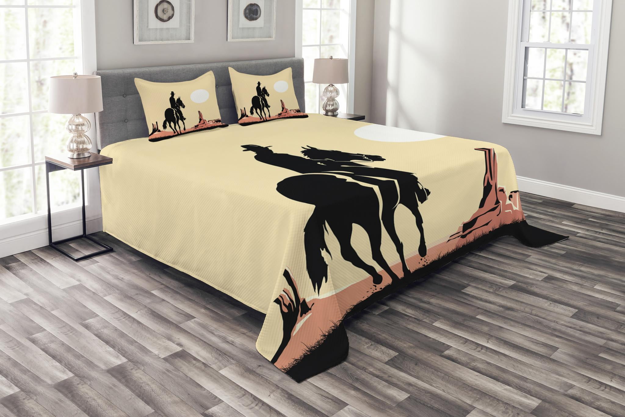 Wild West Horse Western Star Style Quilt Bedspread Comforter Shams 3 Pcs Set 