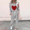 thumbnail image 2 of Pisexur Ensembles 2 Pcs pour Femmes Automne Tendance Imprimé Cœur Chandails en Molleton Col Rond Pantalons Jogger Survêtements Femmes Tenues 2 Pcs Décontractées Surdimensionnées pour Entraînement Voyage Vacances, 2 of 4