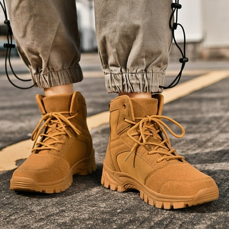 

YOUSNH Men Ankle Boots Fashionable New Pattern Simple Solid Color Thick Sole Outdoor Hiking Lace up Casual Sports Shoes Man Boots Brown 8