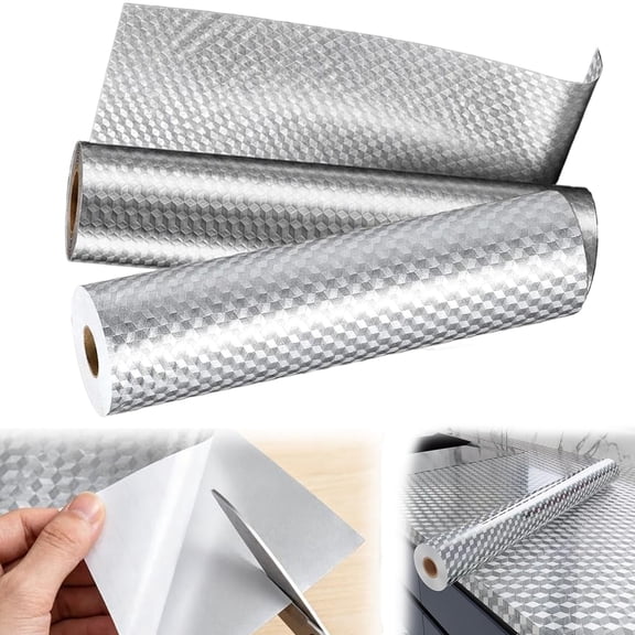 Self-Adhesive Aluminum Foil Kitchen Backsplash Wallpaper, High-Temperature Resistant Waterproof Self-Adhesive Aluminum Foil Contact Paper for Countertops, Cabinets