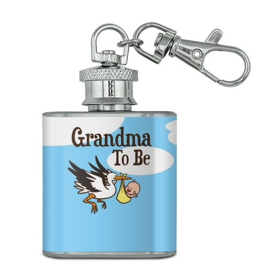 Grandma To Be Stork Baby Grandmother Stainless Steel 1oz Mini Flask Key Chain
