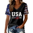 thumbnail image 2 of haizhen 250 Anniversary USA Shirt Women Summer V Neck Sparkly America Flag 1776-2026 Patriotic 4th of July Shirts Women July 4th Tshirts Graphic Tees Womens Going Out Tops Black, M, 2 of 5
