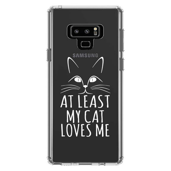 DistinctInk Clear Shockproof Hybrid Case for Samsung Galaxy Note 9 - TPU Bumper Acrylic Back Tempered Glass Screen Protector - At Least My Cat Loves Me