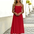 thumbnail image 5 of Horkkom Spaghetti Strap Dresses for Women V Neck Short Sleeve Solid Color Maxi Dresses Pleated Loose Casual Dresses, S-2XL, 5 of 6