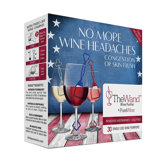 PureWine The Wand Wine Purifier – Made in the USA, Histamine & Sulfite Filter, Single-Use Wine Wand, 30 Count