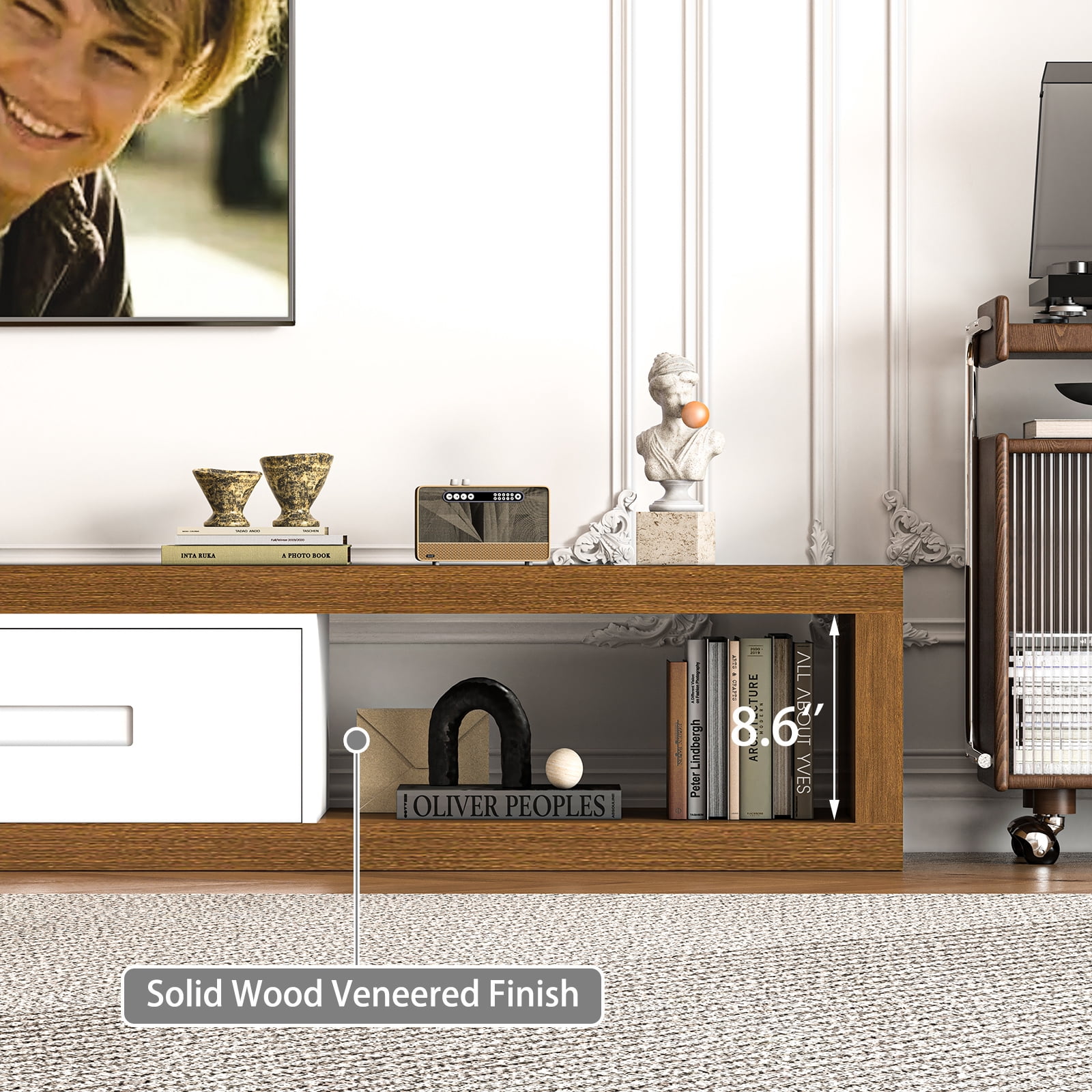 JassmiPkwy ExtendablJassmiPkwy e TV Stand for 120 Inch TV, Wood Modern Entertainment Center with 2 Drawer, White