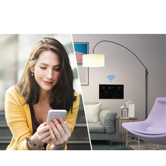 Sonew Smart Wall Outlet, Black and White Optional AC 95-250V Touch Light Switch Smart Plug with Voice Control USB and Type C, Smart Electrical Outlet for Smart Home Office Hotel