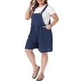 thumbnail image 4 of Agnes Orinda Women's Plus Size Overall Shorts Adjustable Strapes Sleeveless Pleated Jumpsuit Rompers Summer Casual Overalls Shortalls with Pocket 1X Navy Blue, 4 of 6