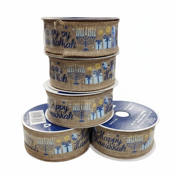 Celebrate It Hanukkah Wired Ribbon 1.5in x 30ft | Burlap Menorah