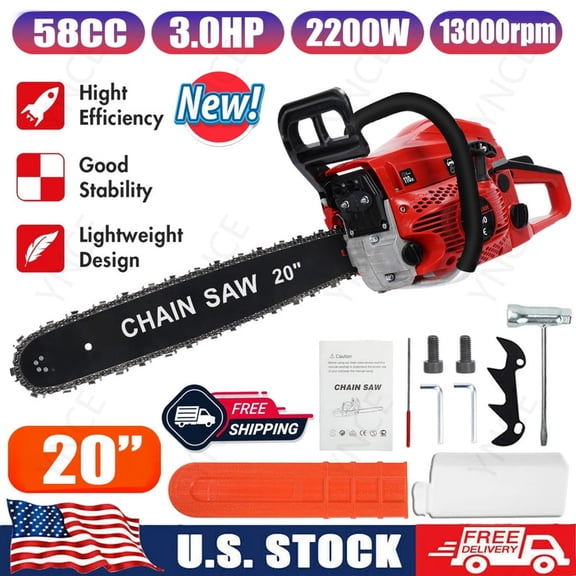 YNCE 20 Inch Top Handle Gas Chainsaw 58cc 2-Stroke Portable Small Gas Powered Chain Saws for Tree-climbing Tree Pruning Wood Cutting Firewood Preparation Yard Maintenance
