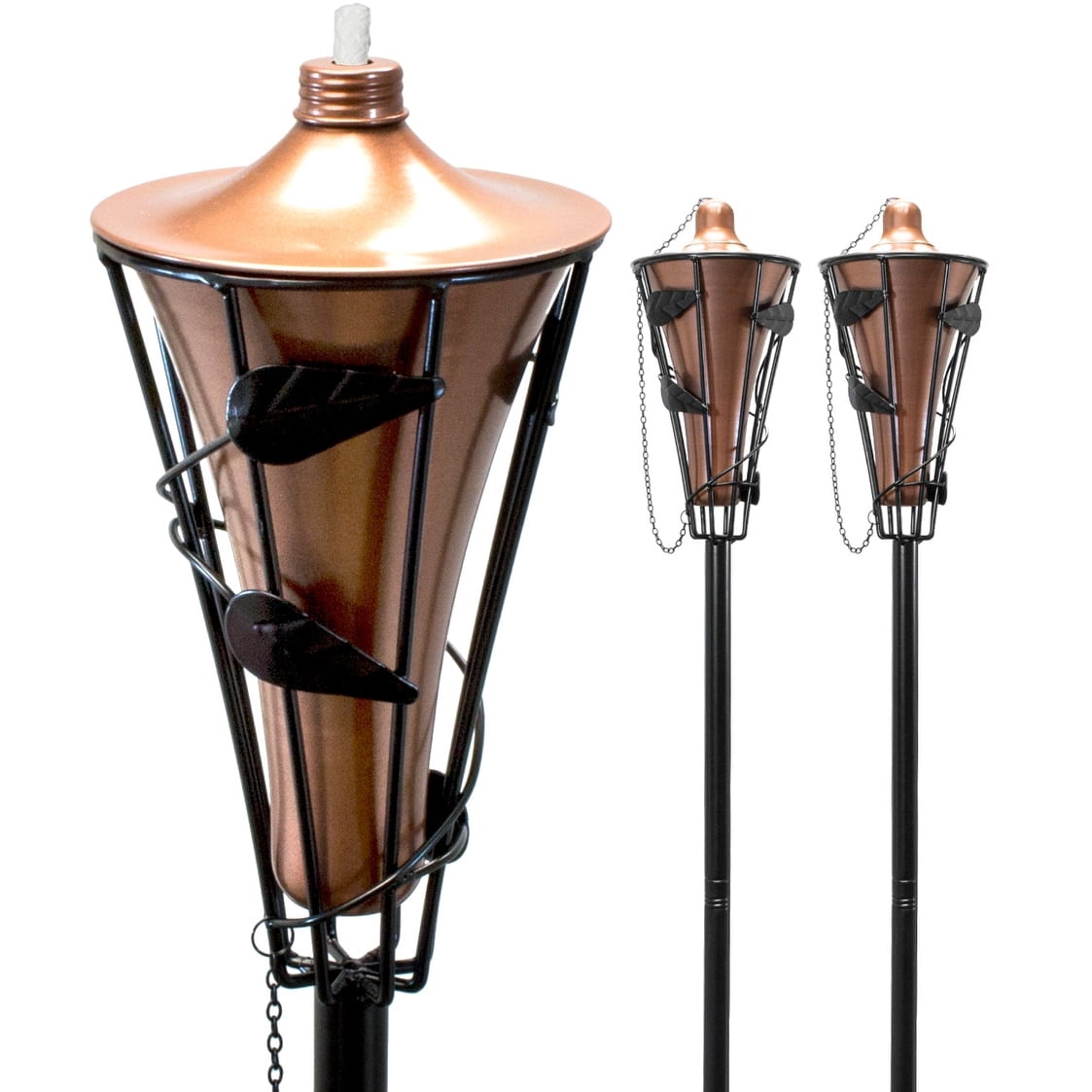 Matney Outdoor Metal Torches - Includes Metal Oil Canisters with Covers to Extinguish Flame - Great for Outdoor Decorating, Luau, Parties, Extra Long 60 Inches (2 Pack)