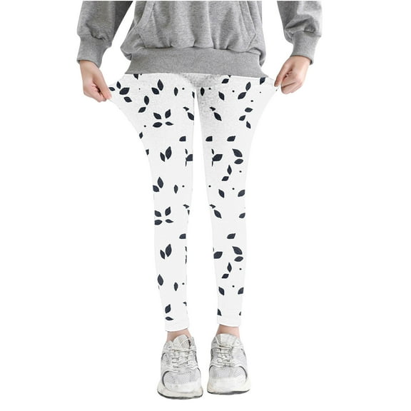 Odeerbi Kids Girls Leggings Cartoon Print Stretchy Tights Pants High Waist Leaf Printed Pants Stretchy Soft Tights Kids Summer Leggings School Wearing Black