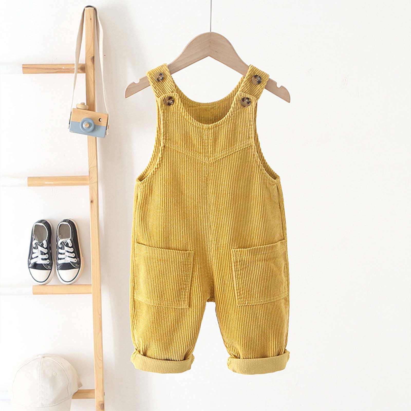 Ulitacool Romper For Boys 12-18 Months Round Neck Corduroy Onesies Overall With Adjustable Straps And Convenient Snap Closure Sleeveless Jumpsuit Versatile Clothes Yellow