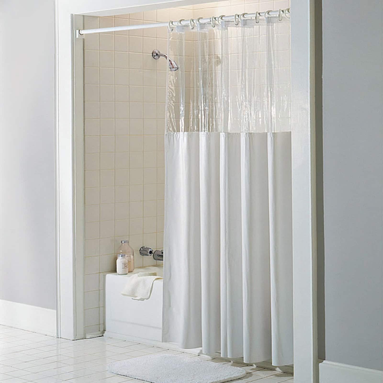 See Through Top Clear/White 10 Gauge Vinyl Bath Shower Curtain 72" x 72" 