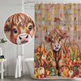 thumbnail image 5 of Thanksgiving Cattle Shower Curtain, Waterproof Shower Curtains for Bathroom, Fall Harvest Pumpkin Leaves Brown Wood Washable Fabric Bathtub Curtain Set Bath Decor with 12 Hooks Extra Long 72"x96", 5 of 8
