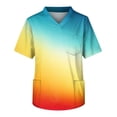 thumbnail image 4 of Domuza Men Scrub Top Tie-Dye Gradient Short Sleeve V Neck Carer Uniform Relaxed Fit Comfy Soft Medical Workwear with 3 Pockets Light Blue 2XL, 4 of 5