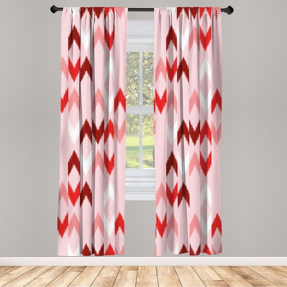 Ambesonne Tribal Curtains, Ikat Ethnic Chevron Print, Pair of 28"x63", Blush Scarlet