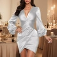 thumbnail image 2 of Vestido midi formal plisado para mujer - Vestido de cóctel con escote en V profundo y cremallera, 2 of 6