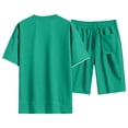thumbnail image 3 of Zimjoy Men's Summer Sets 2 Piece Waffle Outfits Casual Drop Shoulder Short Sleeve T Shirt and Elastic Waist Shorts Set Green L, 3 of 4