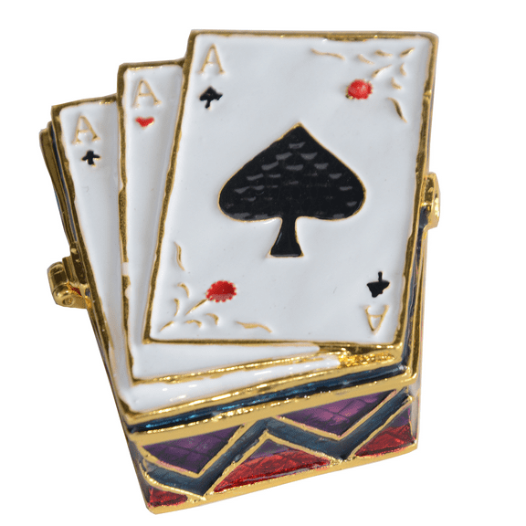 Ace Card Trinket Box with Crystal Hinged Playing Cards Poker Design Jewelry Holder with Magnetic Closure