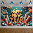thumbnail image 4 of Festive Decoration Happy New Year Banner Decorative Ornaments Colorful Fireworks Palm Leaves Gift Box for Holiday Celebration Party Decor Event, 4 of 9