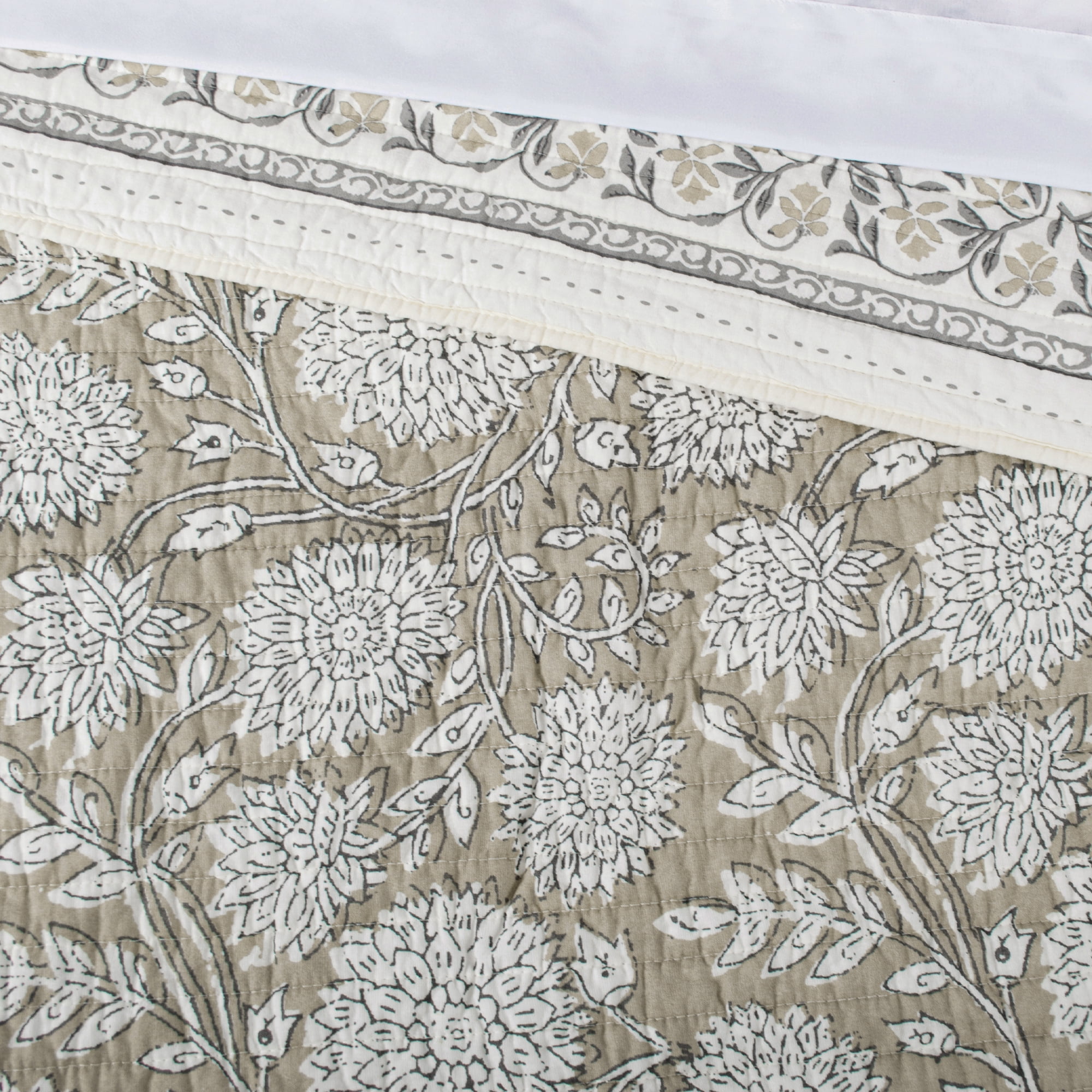 Levtex Home - Adare Taupe Quilt Set - Full/Queen Quilt and Two Standard Shams - Bordered Floral - Taupe, Grey and Cream - Quilt (88x92in.) and Shams (20x26in.) - Reversible - Cotton