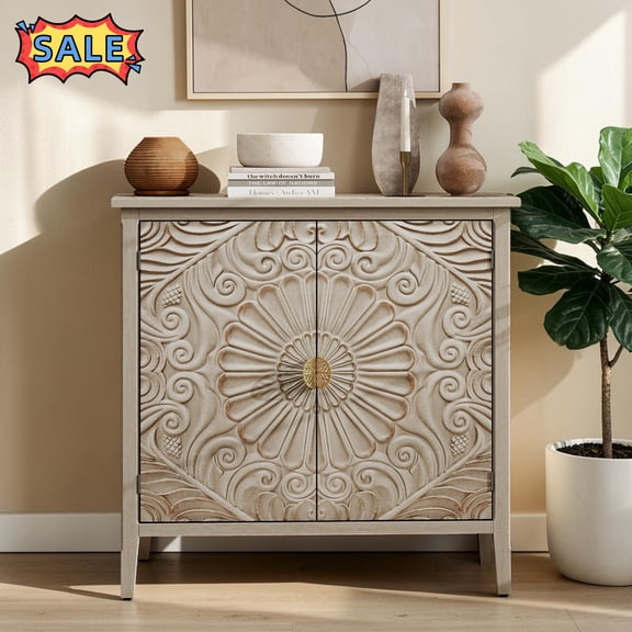 Tcbosik 2-Door Storage Cabinet, Buffet Sideboard with Adjustable Shelf, Cupboard for Living Room, Kitchen, Entryway, Light Grey
