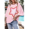 thumbnail image 3 of I AM A FASHION JUNKY Light Pink Colorblock Star Patched Half Sleeve Oversized Tee (LightPink, M, 95%Cotton+5%Elastane), 3 of 8