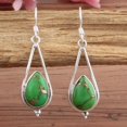 thumbnail image 4 of Green Copper Turquoise Gemstone Earrings, Boho Turquoise Teardrop Silver Earring, 4 of 5