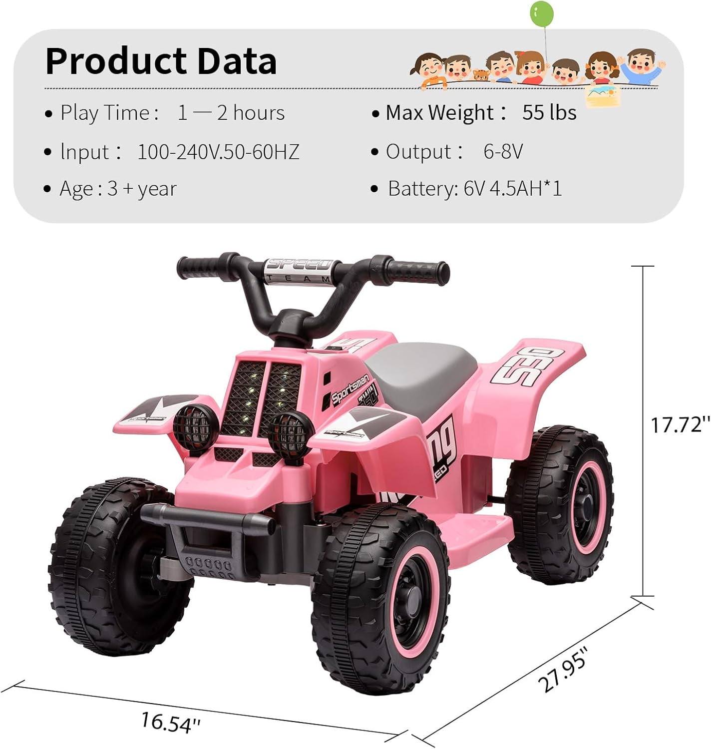 Trilenars 6V Ride On Car in Pink with Push-Button Accelerator,Pink